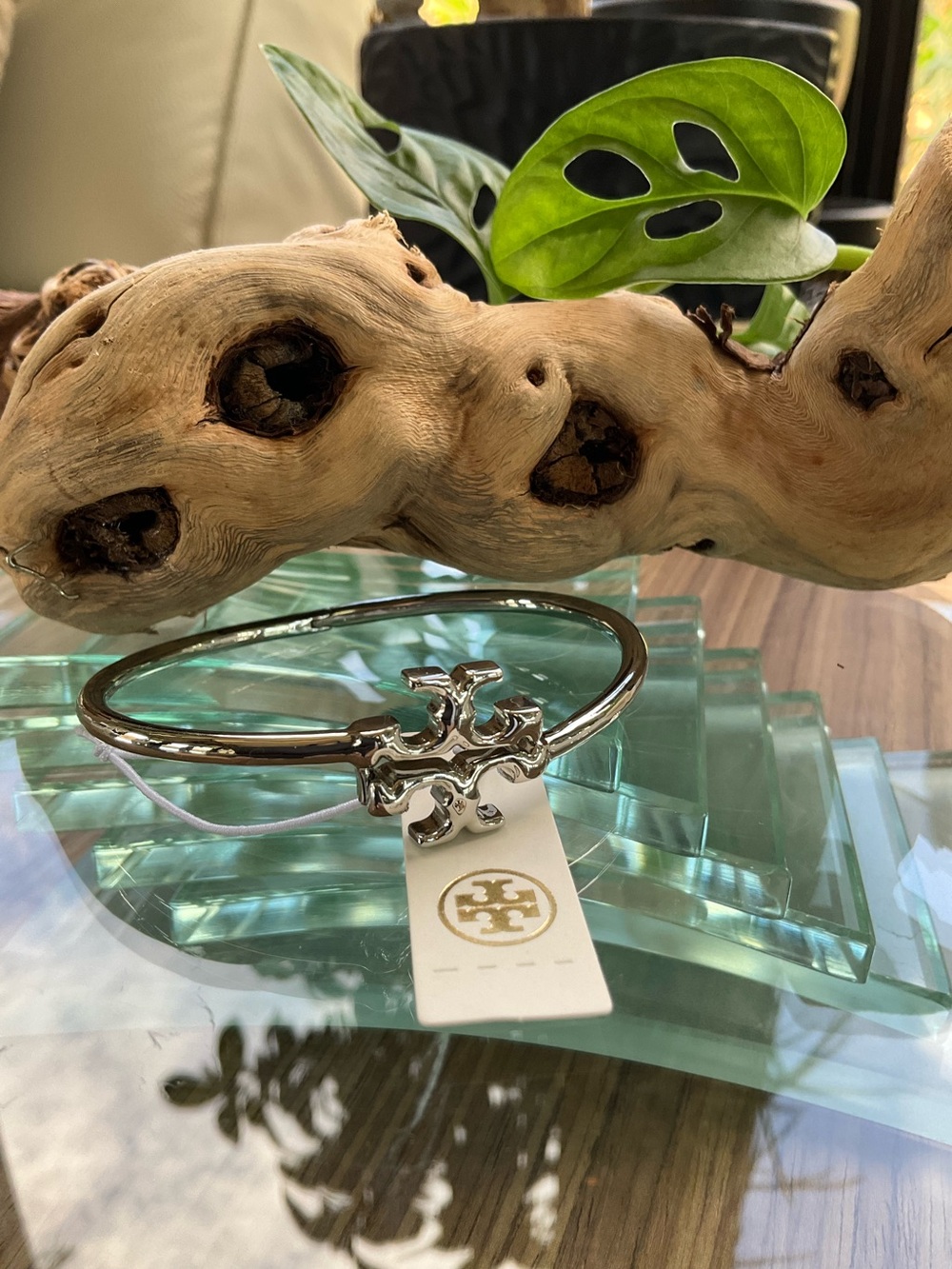 Tory Burch Silver Double-T Open Bangle Bracelet
